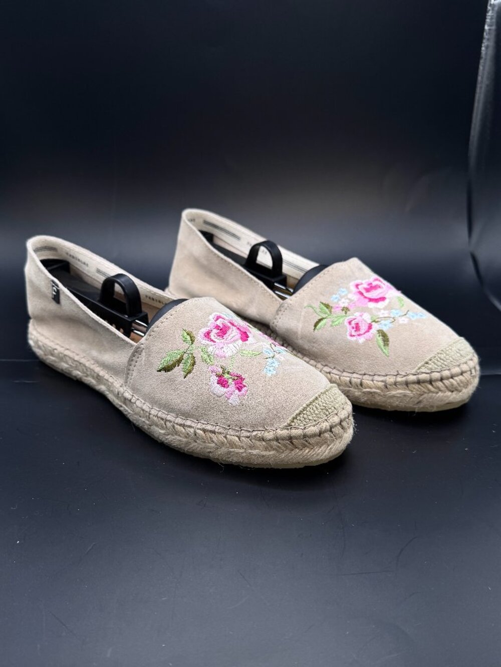 New Sz 9 40 FABIOLAS Espadrilles Suede Embroidered Flats Beige Tan Anthropologie